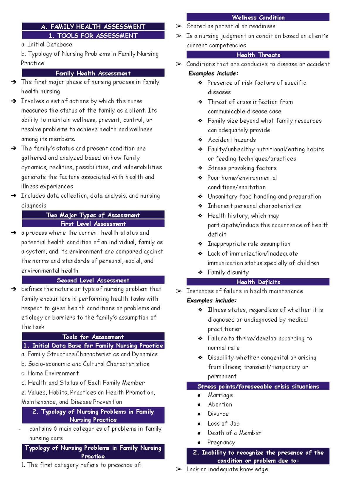 Family Health Assessment - Tools and Nursing Problems (NURS 101) - Studocu