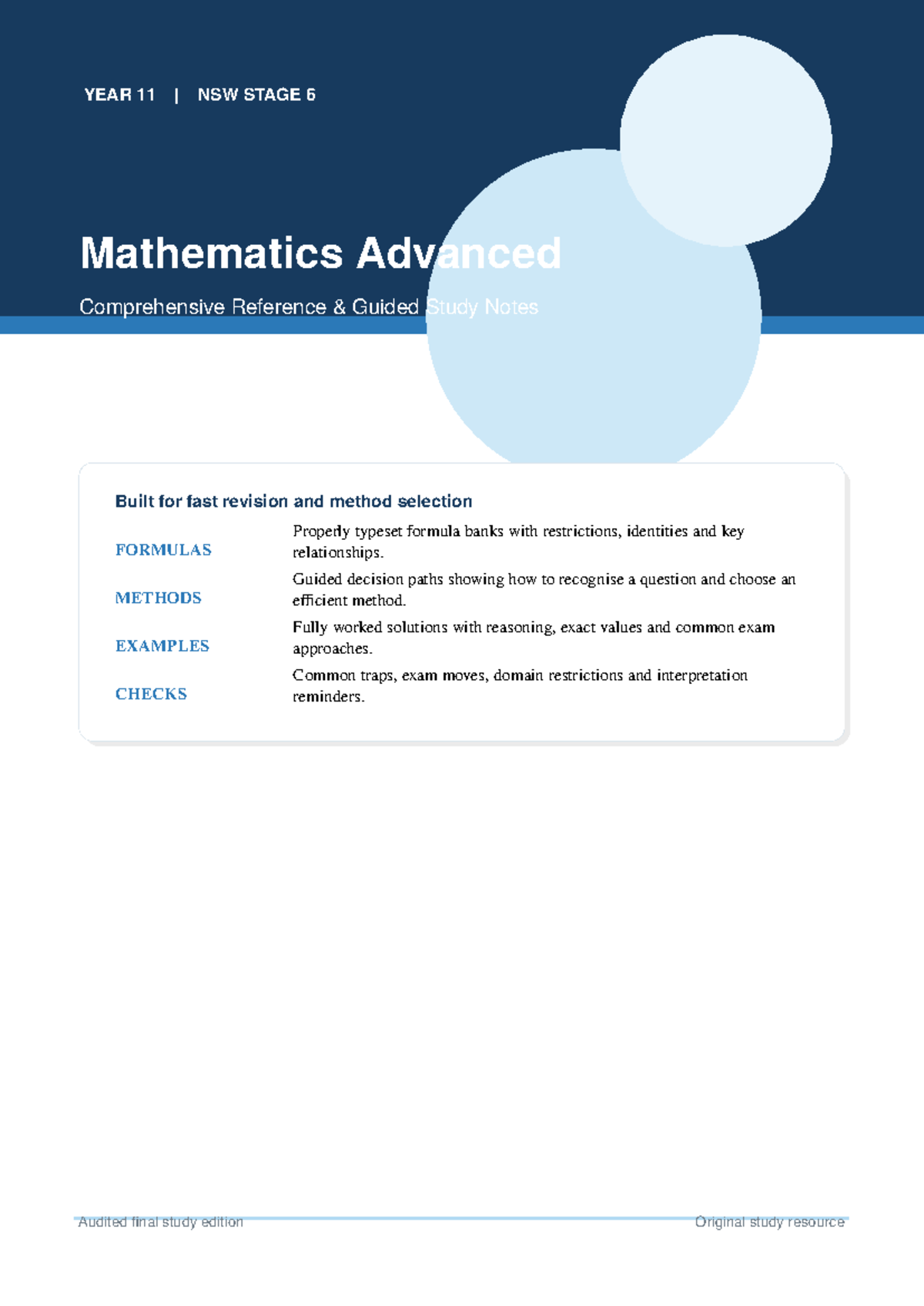 YEAR 11 NSW STAGE 6 Mathematics Advanced Revision Notes & Formulas ...