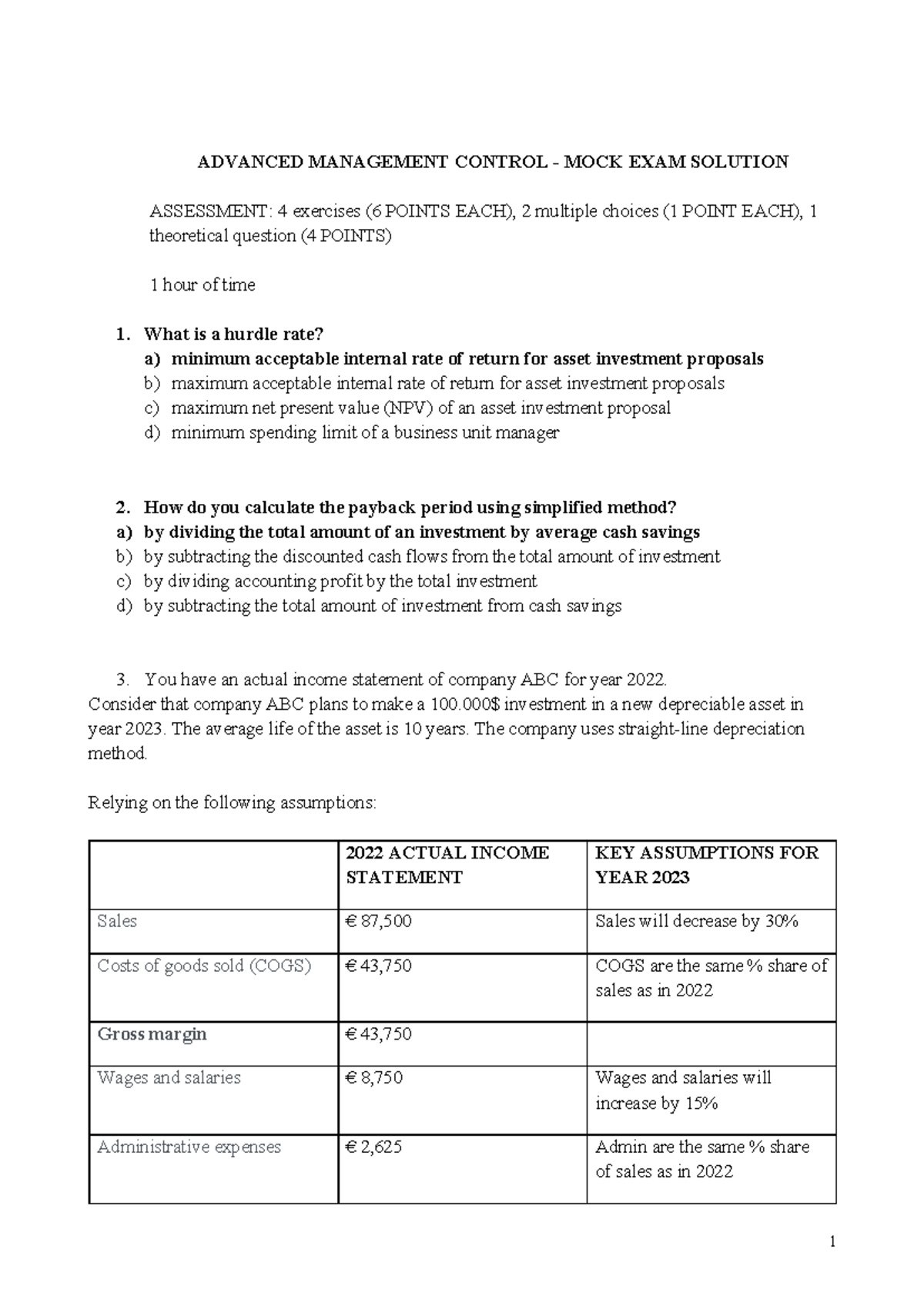 ADVANCED MANAGEMENT CONTROL - MOCK EXAM SOLUTIONS - Studocu