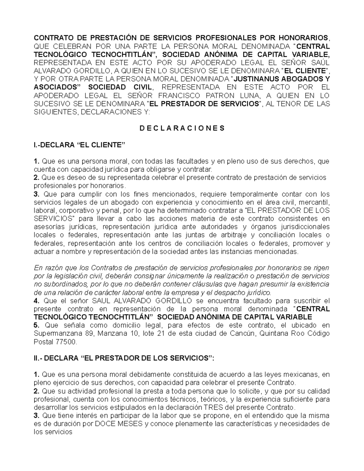 Contrato de Prestación de Servicios Profesionales 23-33787 - Studocu