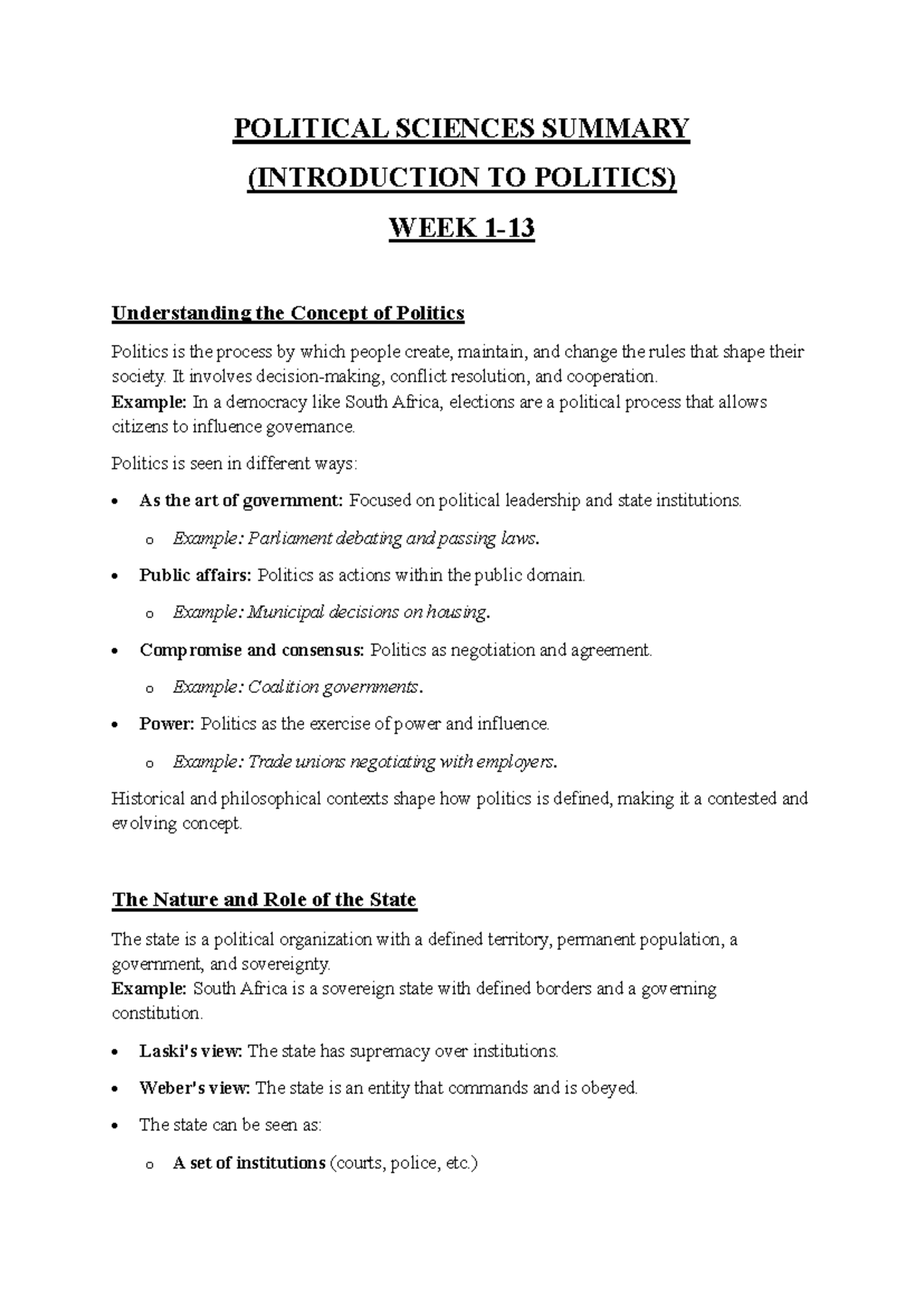 POLS 101 Summary: Understanding Politics and the Role of the State ...