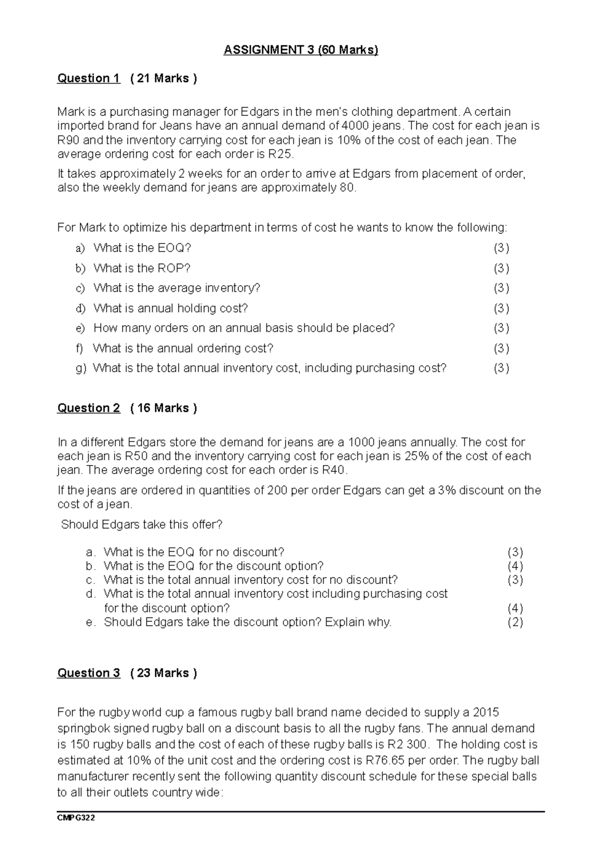 Test 3 Solutions - Inventory Management & EOQ Calculations - Studocu