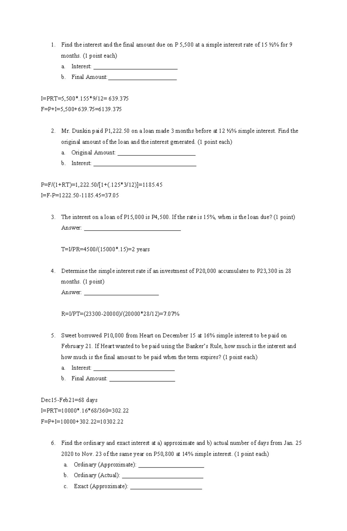 Midterm Reviewer: Simple and Compound Interest Problems - Studocu