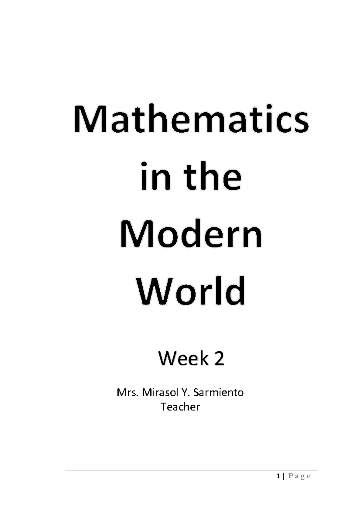 Week-2 Mitmw - jdkdkd - Mrs. Mirasol Y. Sarmiento Teacher Week 2 Course ...