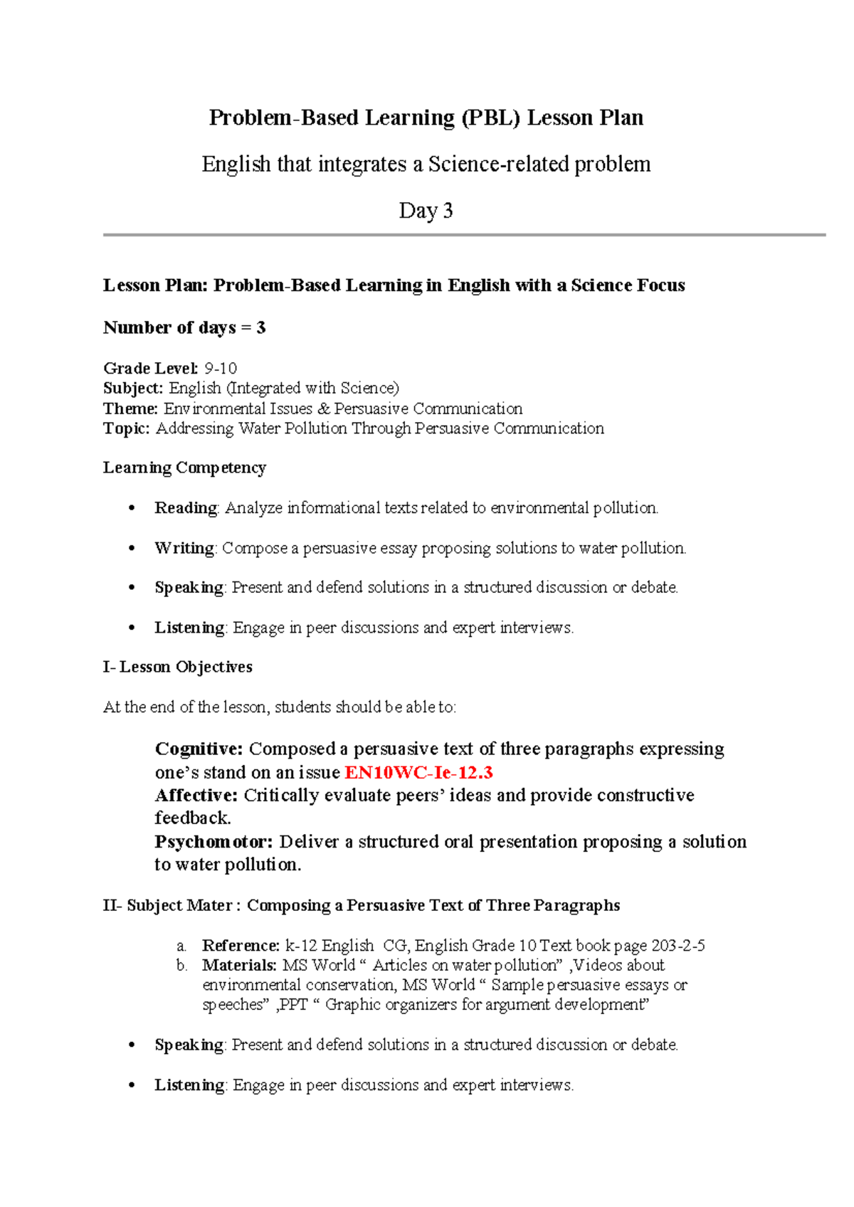 Ttl2 by group - lesson plan - Problem-Based Learning (PBL) Lesson Plan ...