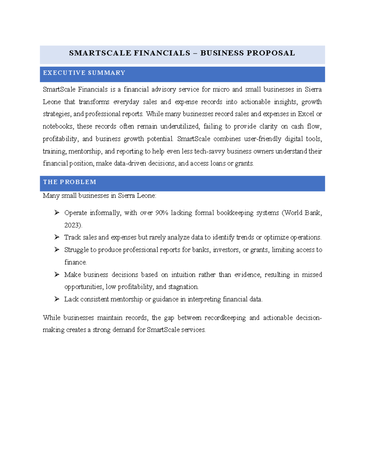 SMARTSCALE FINANCIALS BUSINESS PROPOSAL EXECUTIVE SUMMARY - Studocu