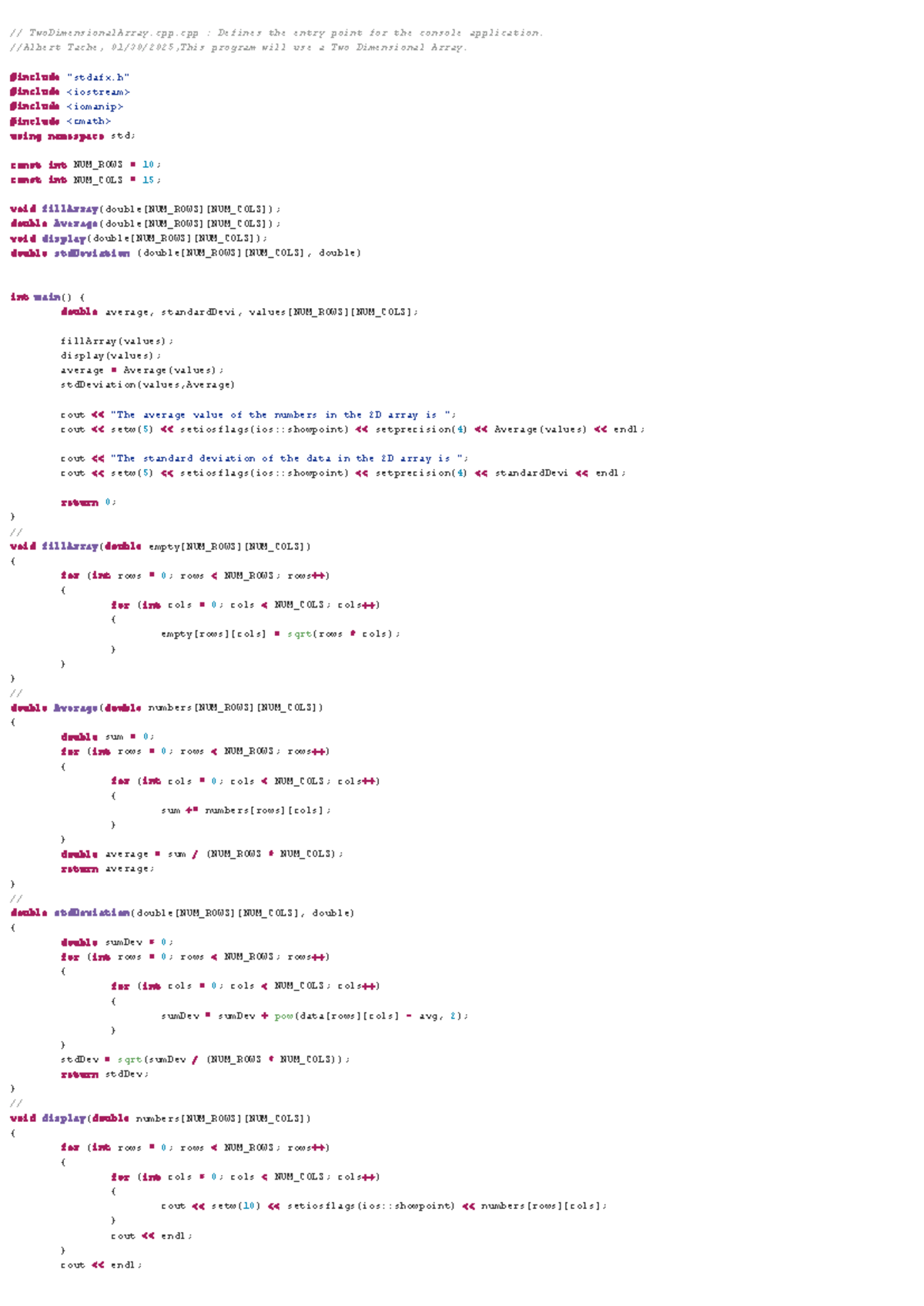 TwoDimensionalArray.cpp: Implementation of 2D Array Operations - Studocu