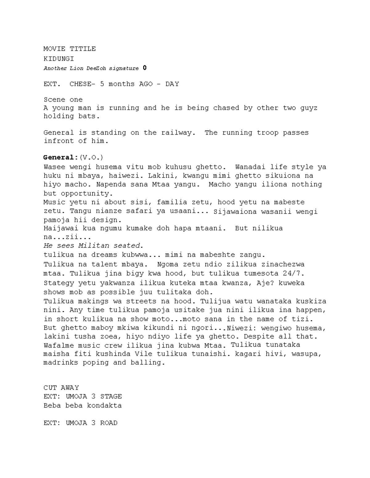 Actors Script Ep 101 - Film: Kidungi's Ghetto Journey - Studocu