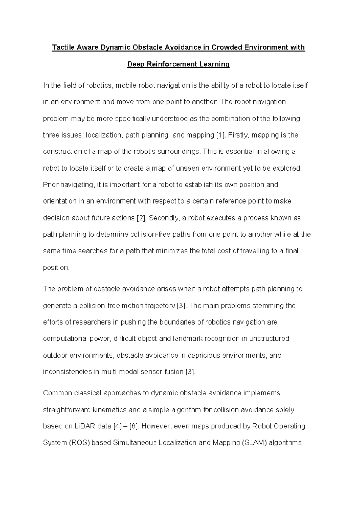 HW0288 Dynamic Obstacle Avoidance in Robotics Using Deep RL - Document Preview