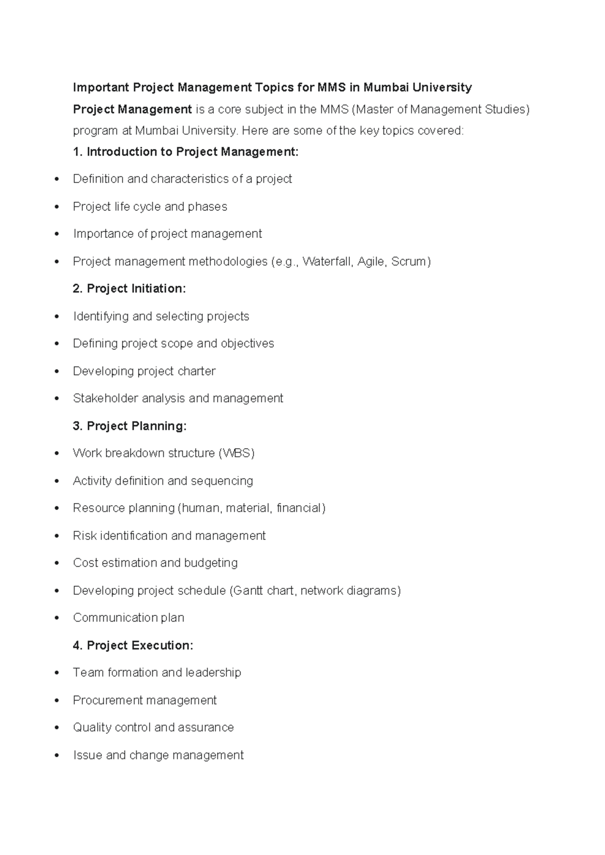 Project Management Topics - Here are some of the key topics covered: 1 ...