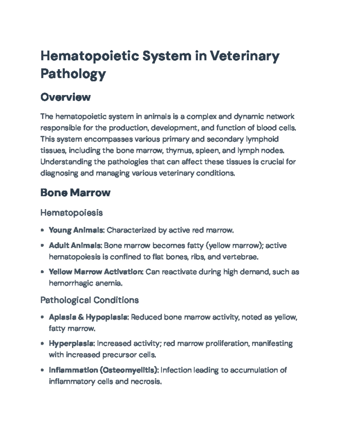 Hematopoietic Disorders in Veterinary Pathology - 2023 Study Notes ...