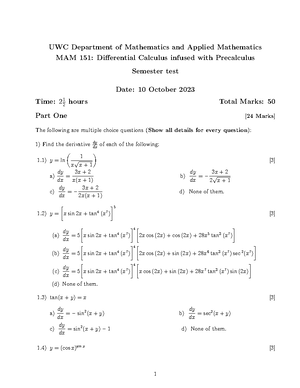 MAM151 - Mathematics 151 (Sf) - Studocu