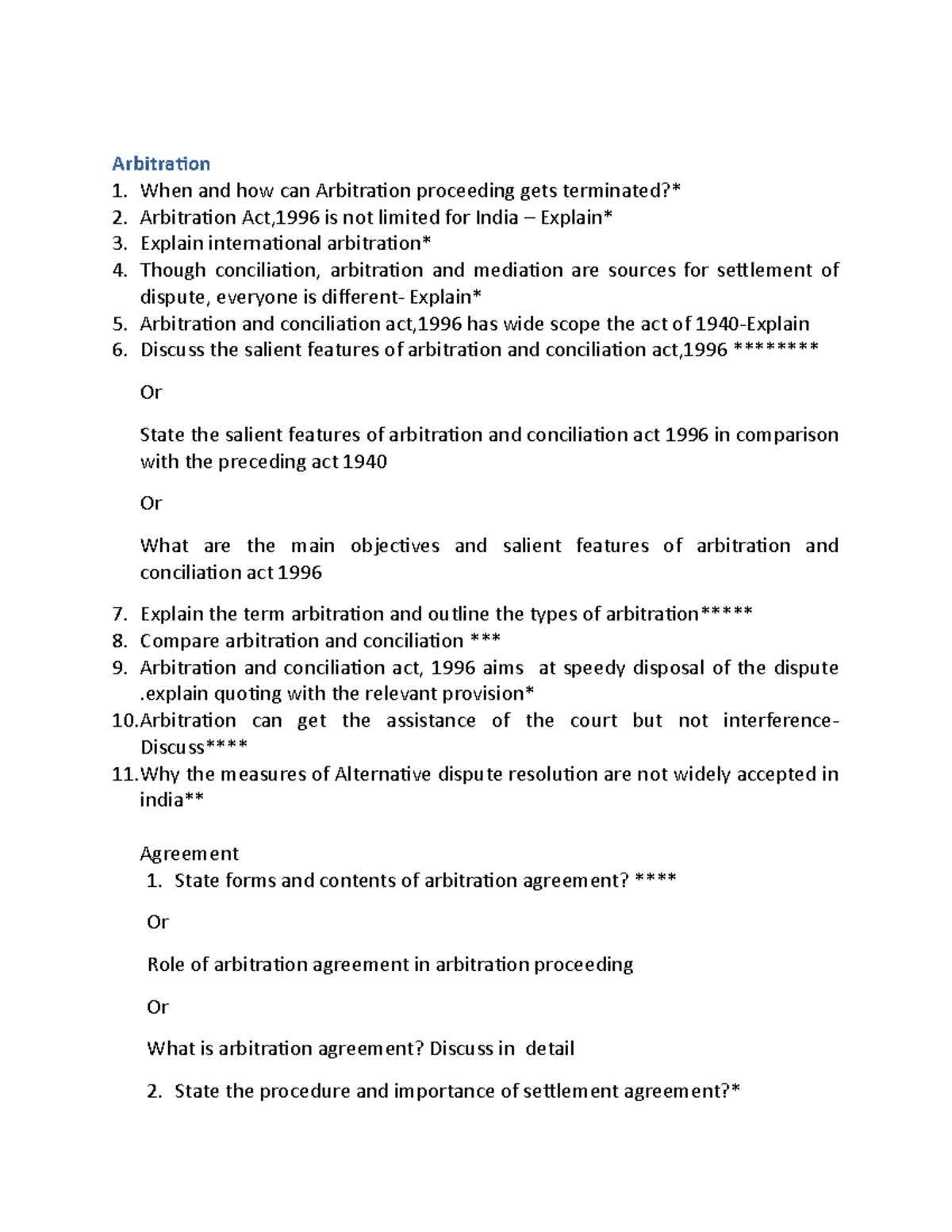 Arbitration Act, 1996: Comprehensive Exam Questions and Analysis - Studocu
