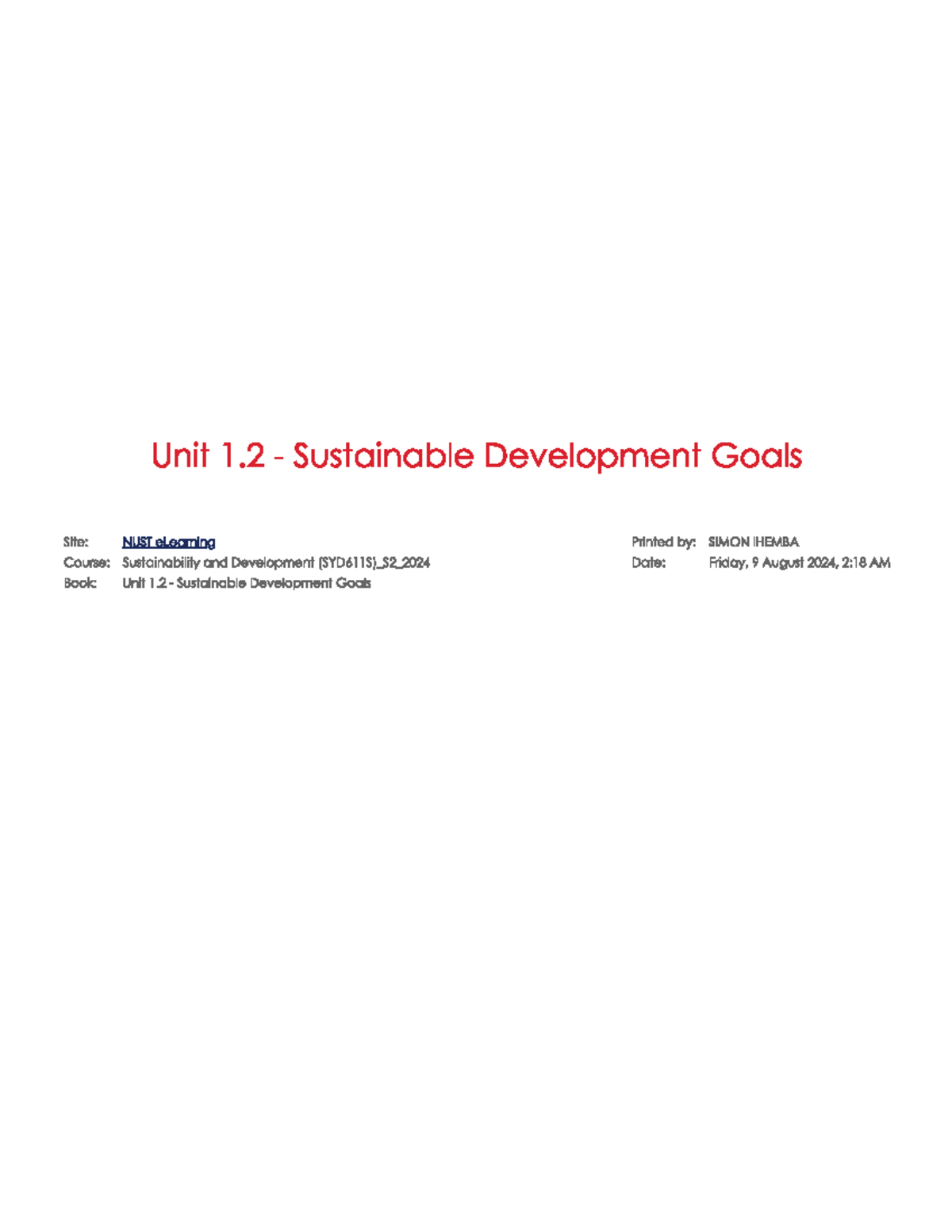 Unit 1.2: Overview of Sustainable Development Goals (SYD611 S) - Studocu