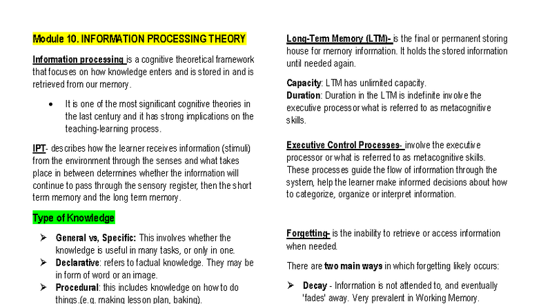 Module 10-12: Information Processing & Conditions of Learning Notes ...