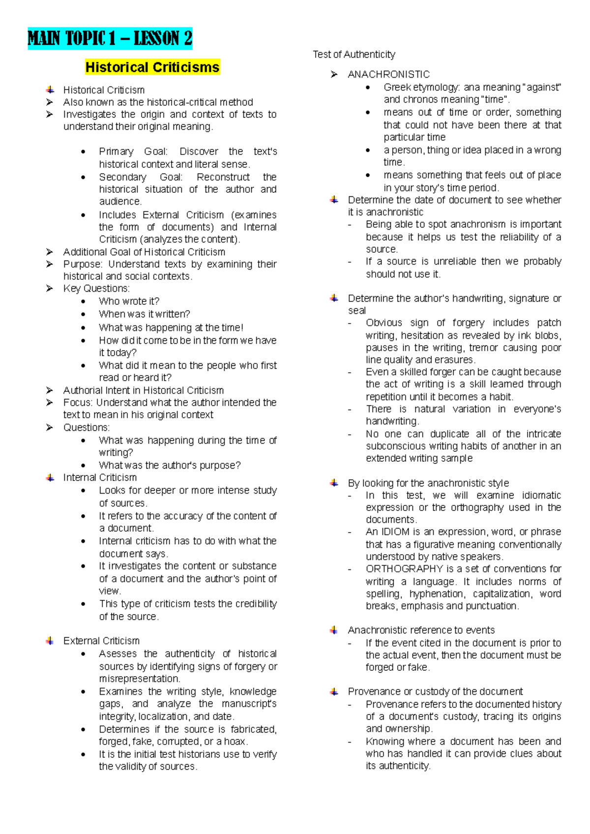 RPH - Historical Criticism and Content Analysis Overview - Studocu