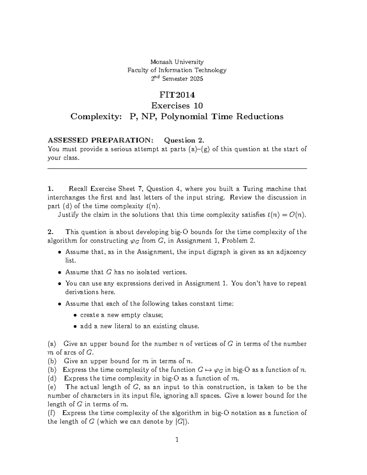 FIT2014 Week 11 Applied Exercises on Complexity and Algorithms - Studocu