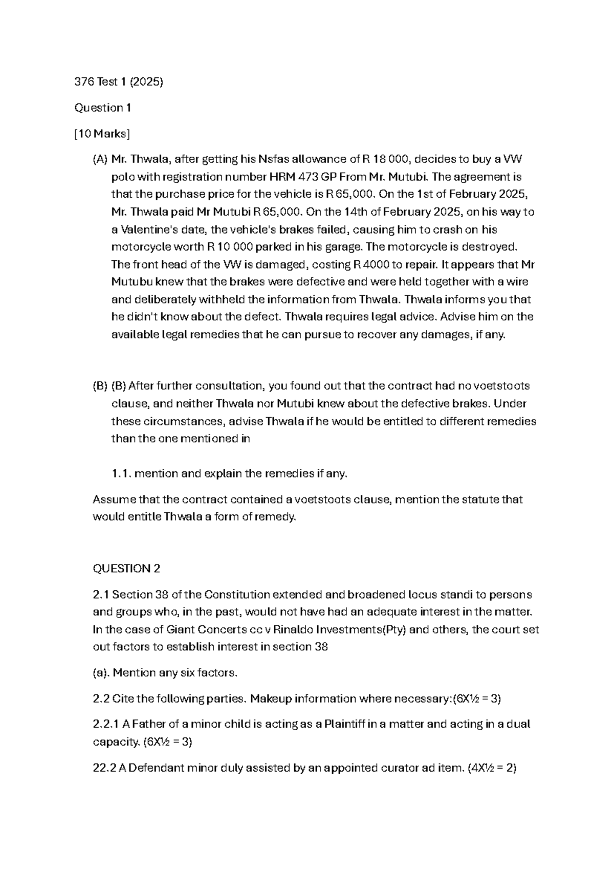 376 Test 1 (2025) Legal Remedies and Jurisdiction Analysis - Studocu