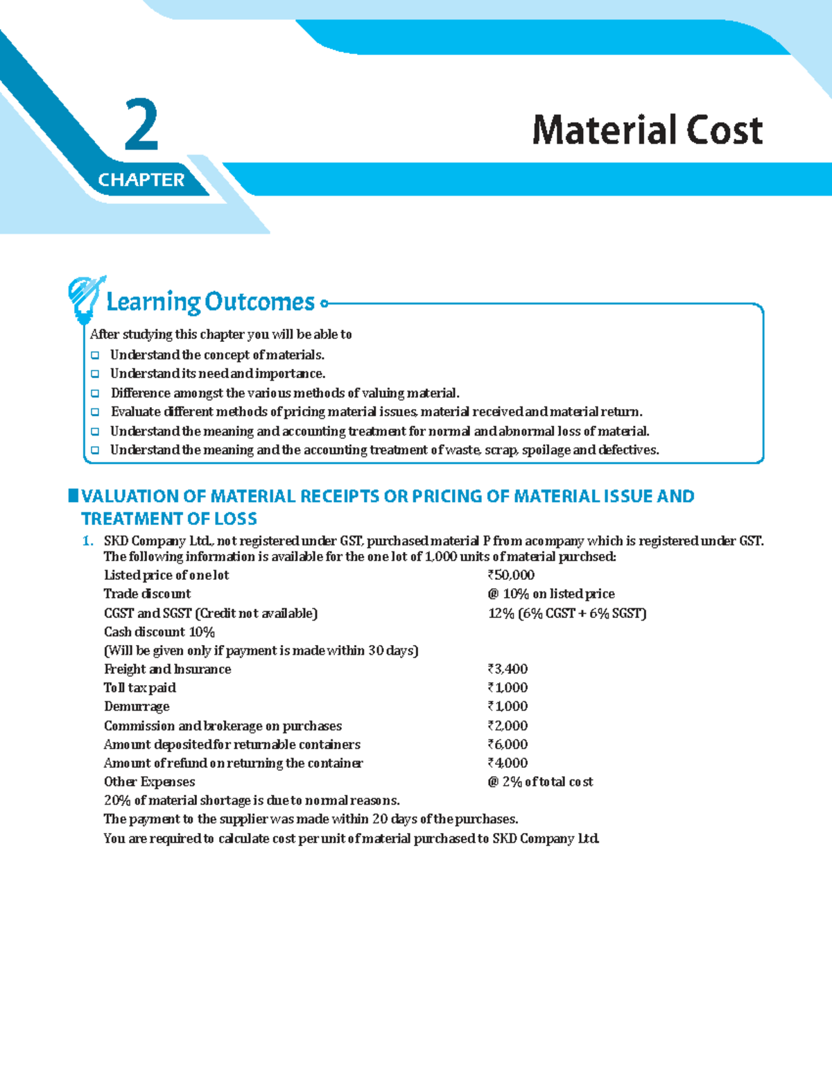 Material Cost E-Notes (CA P W) - Chapter Learning Outcomes and ...