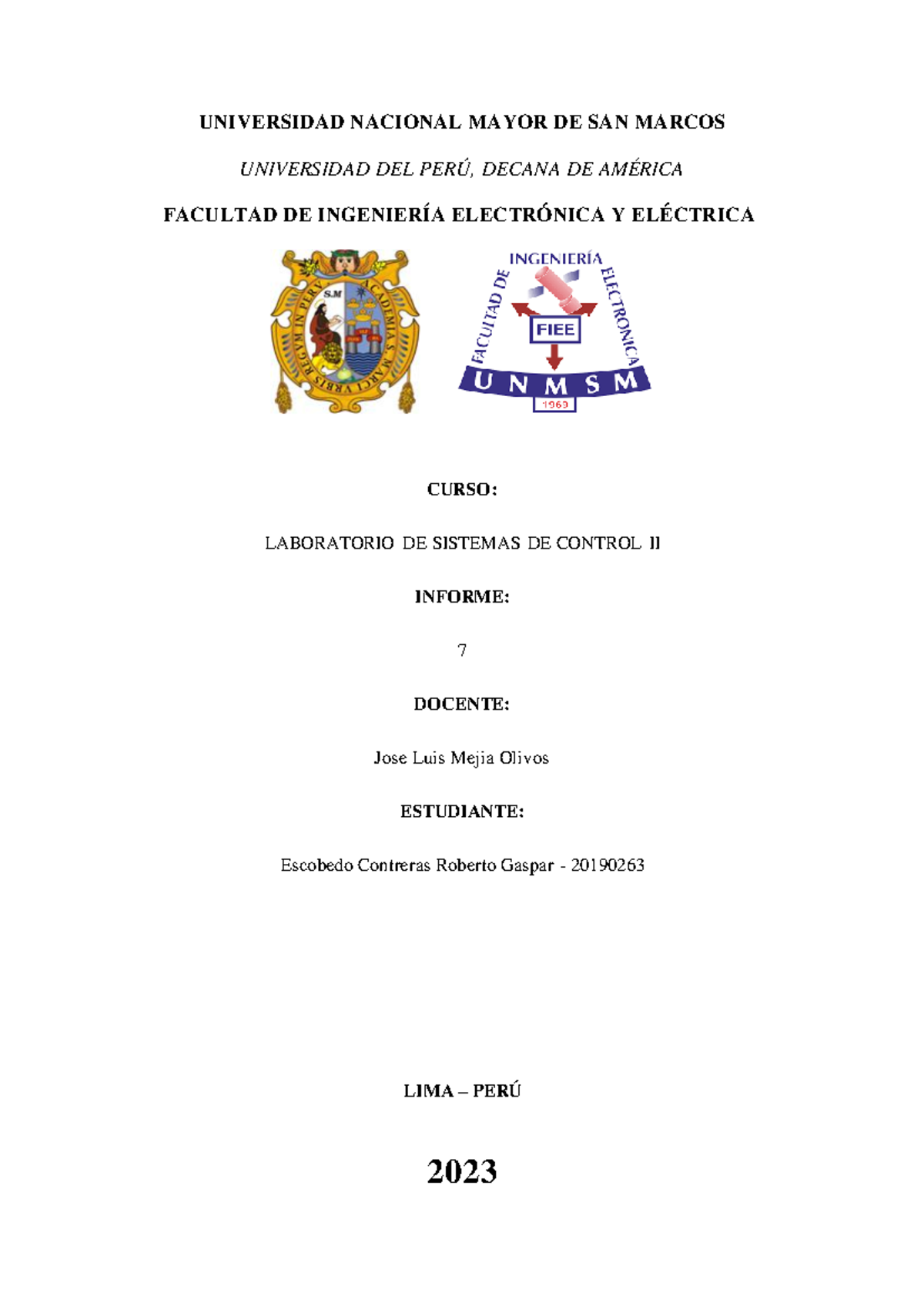 Informe N°7: Uso de MATLAB en Sistemas de Control II - 2023 - Studocu