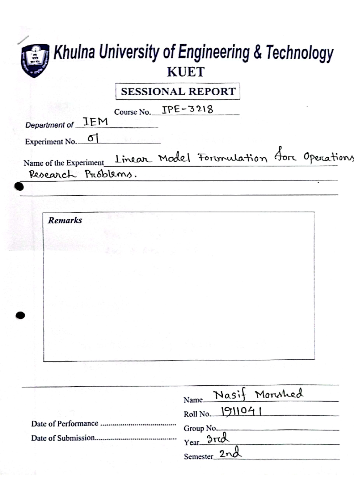 O.R. Lab Report - Analysis and Findings (MATH 101) - Studocu