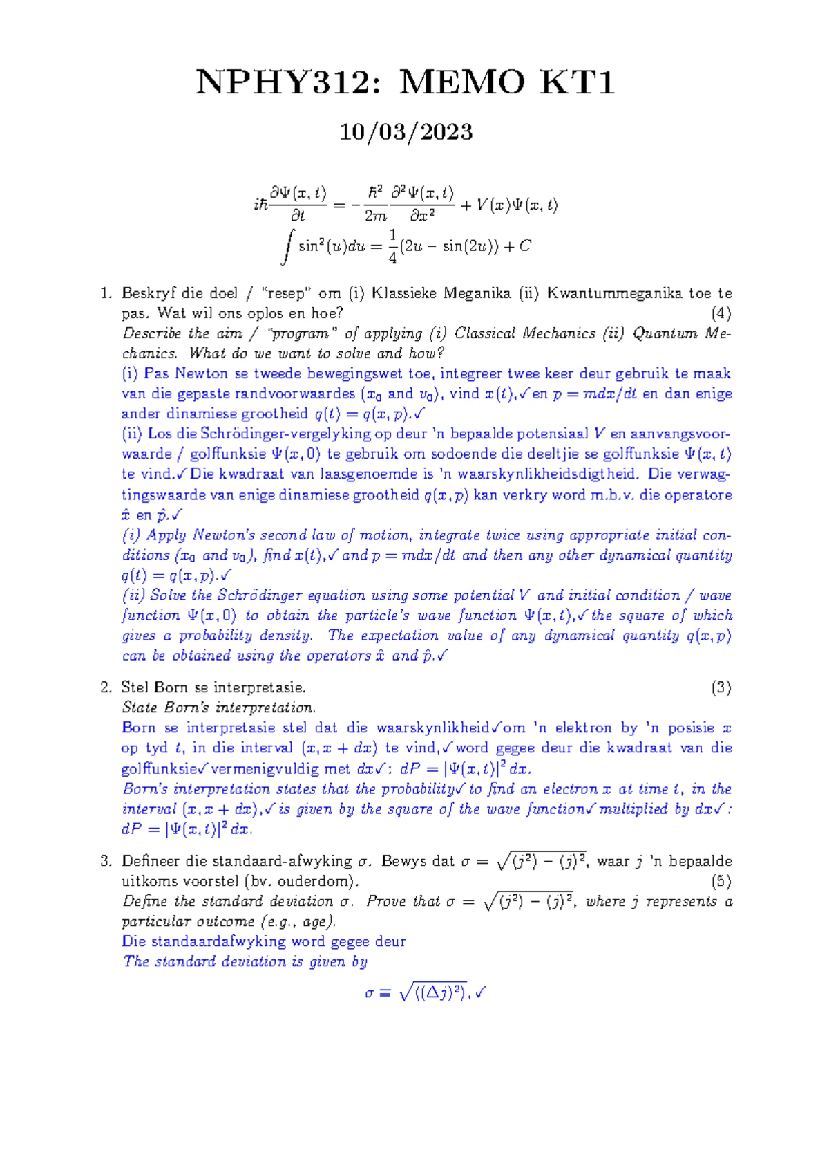 NPHY312 KT1 2025 MEMO - Mini-Test 1 Detailed Solutions - Studocu