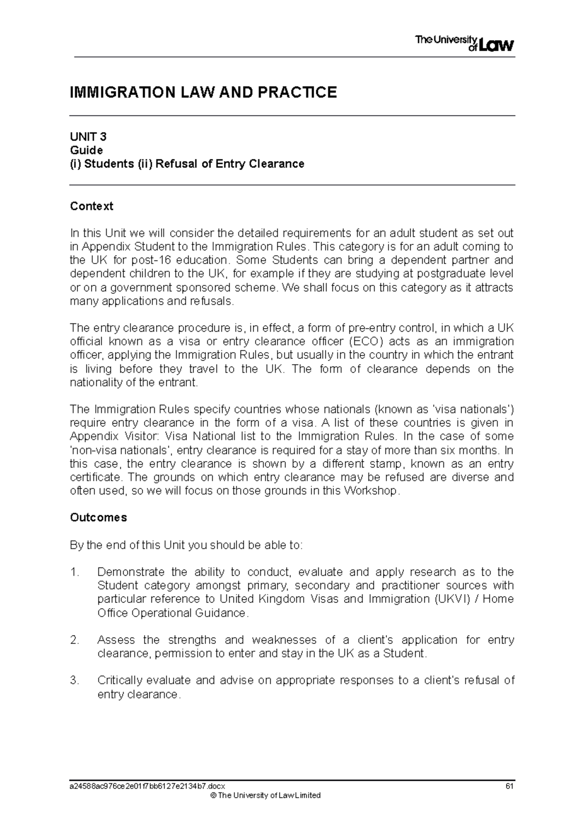 2223 imm ws03 ce01 guide t - IMMIGRATION LAW AND PRACTICE UNIT 3 Guide ...