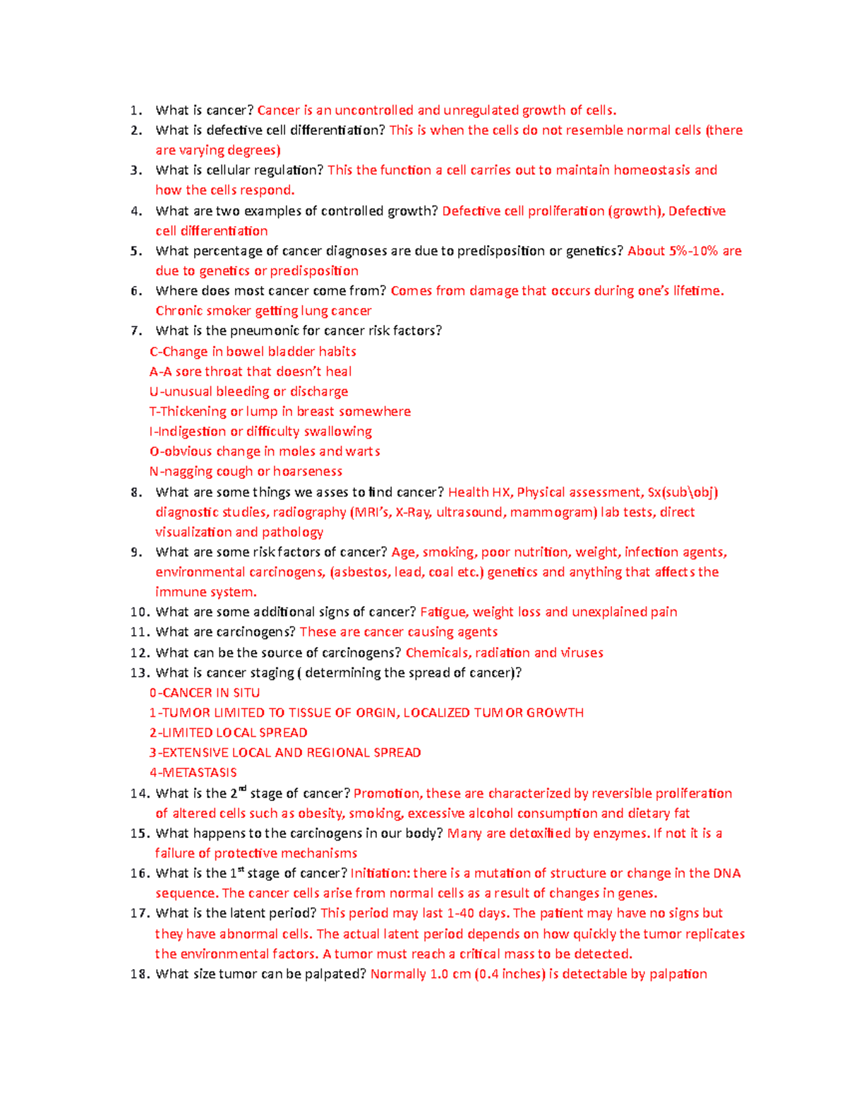 NUR212 Exam 1 - Understanding Cancer: Key Concepts & Risk Factors - Studocu