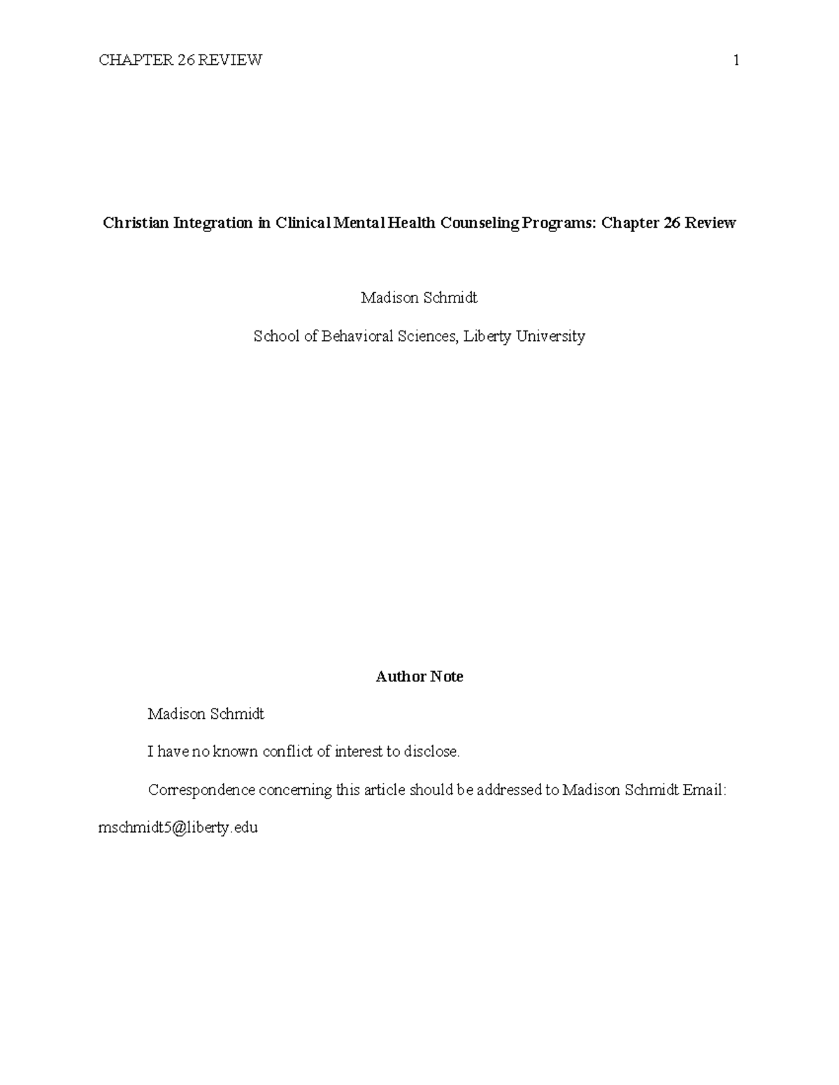 COUC 506 Chapter Review: Integration of Christian Principles in ...