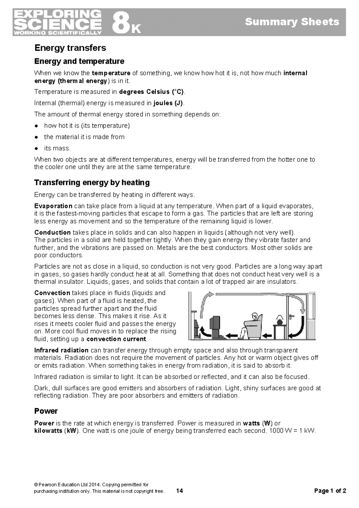 8K Summary Sheets: Energy Transfers and Temperature Concepts - Studocu