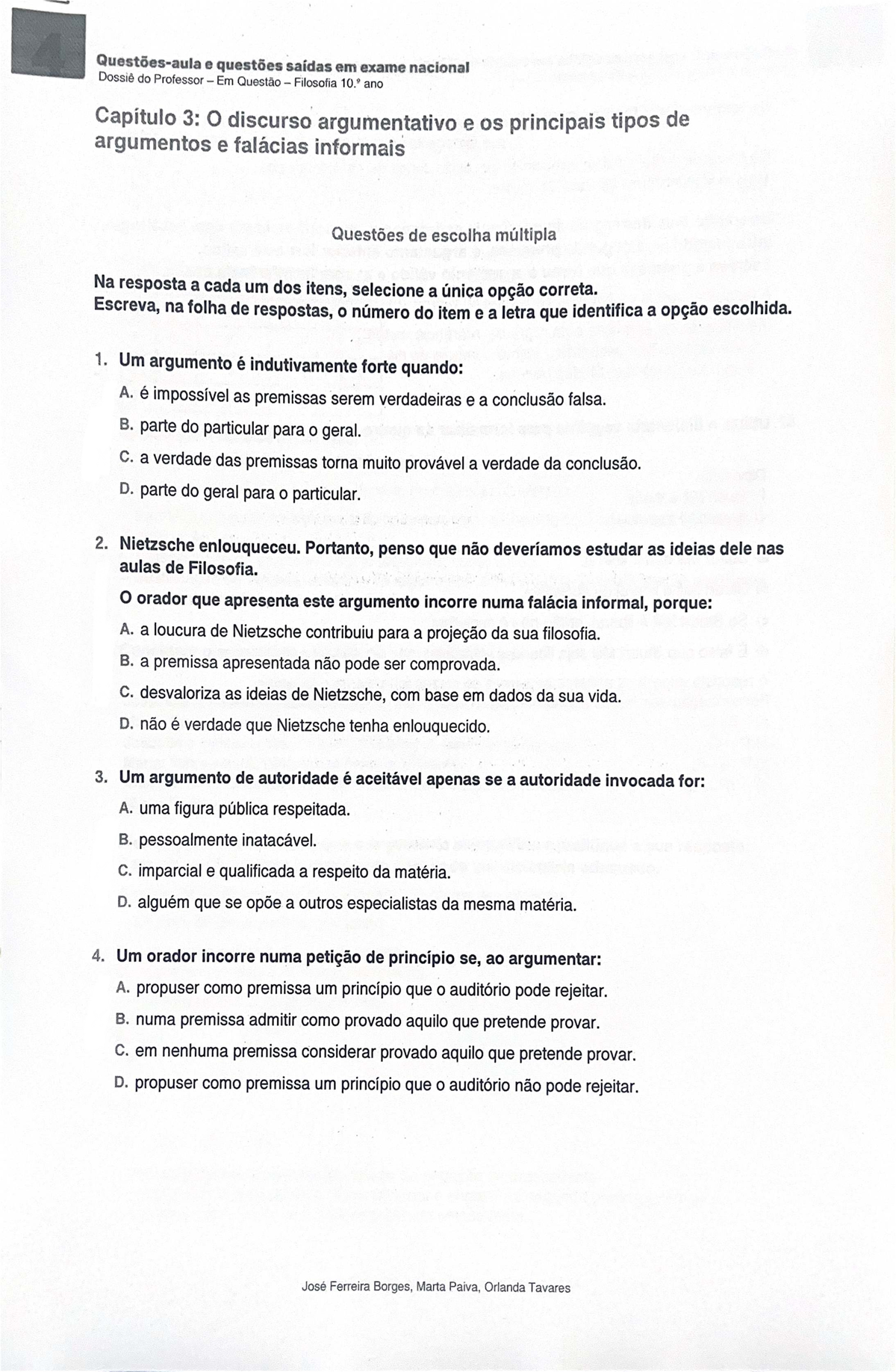 Dossiê do Professor Em Questão Filosofia 10.º ano: Questões de Exame Nacional - Document Preview
