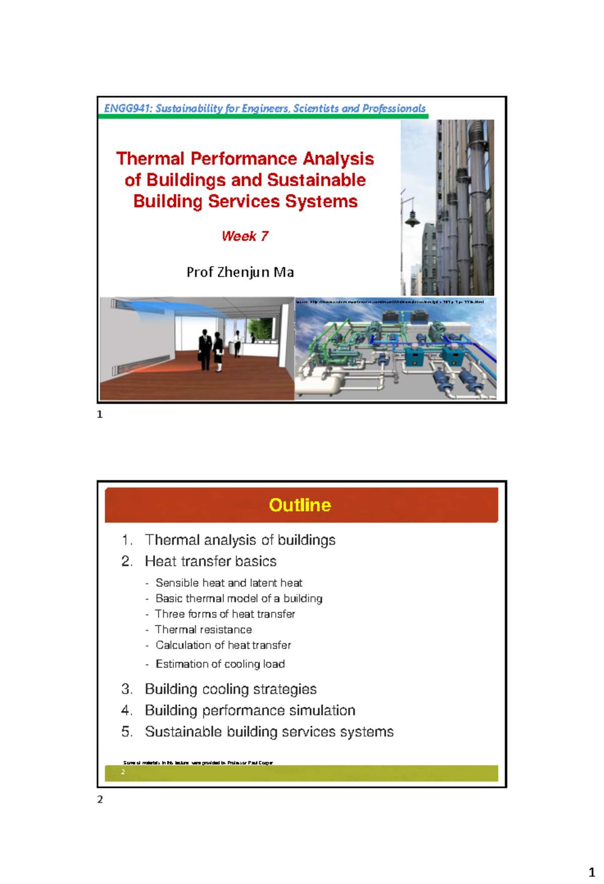ENGG941 Lecture Notes: Thermal Performance Analysis of Buildings - Studocu