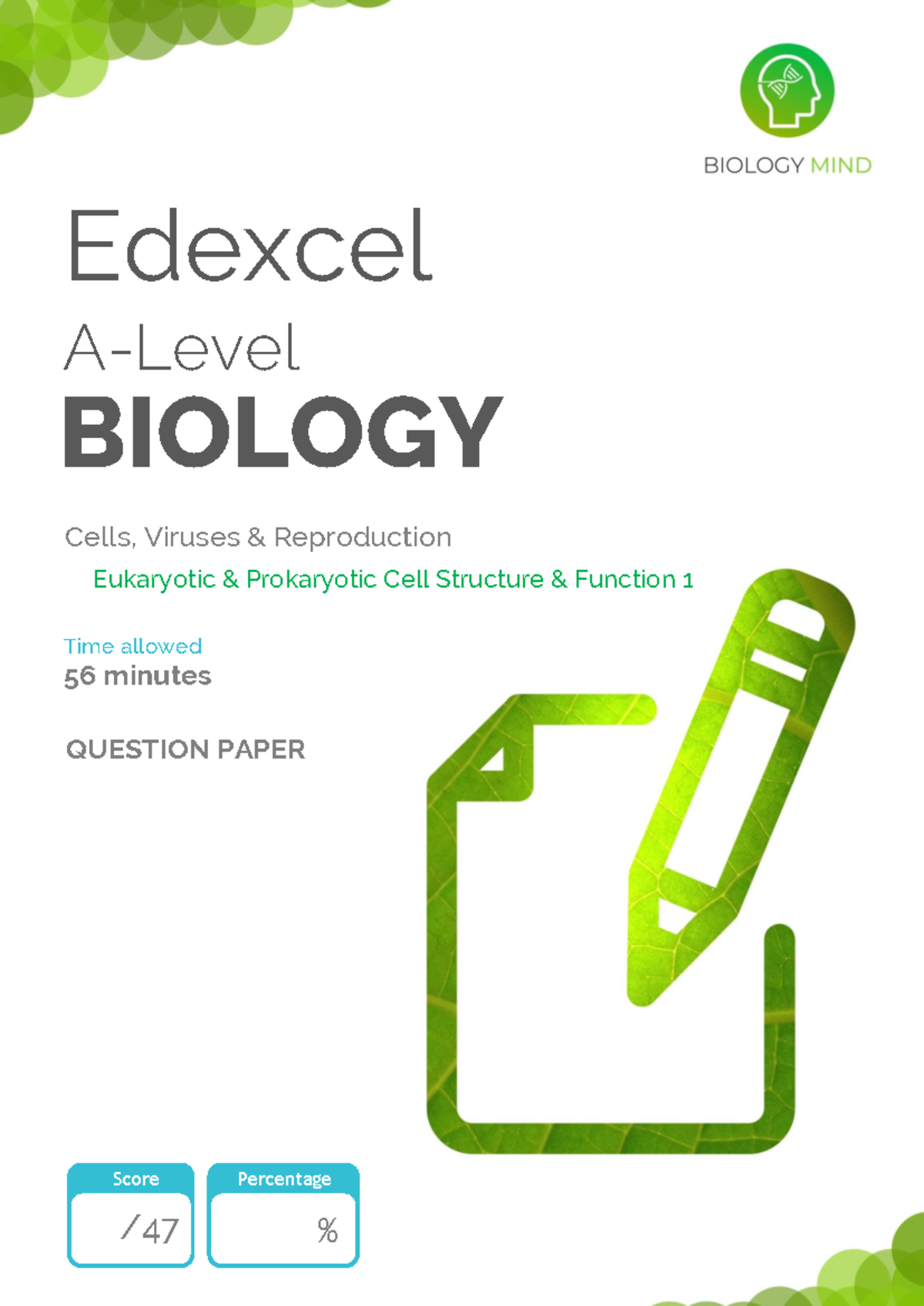 Eukaryotic & Prokaryotic Cell Structure Function 1 - Question Paper ...