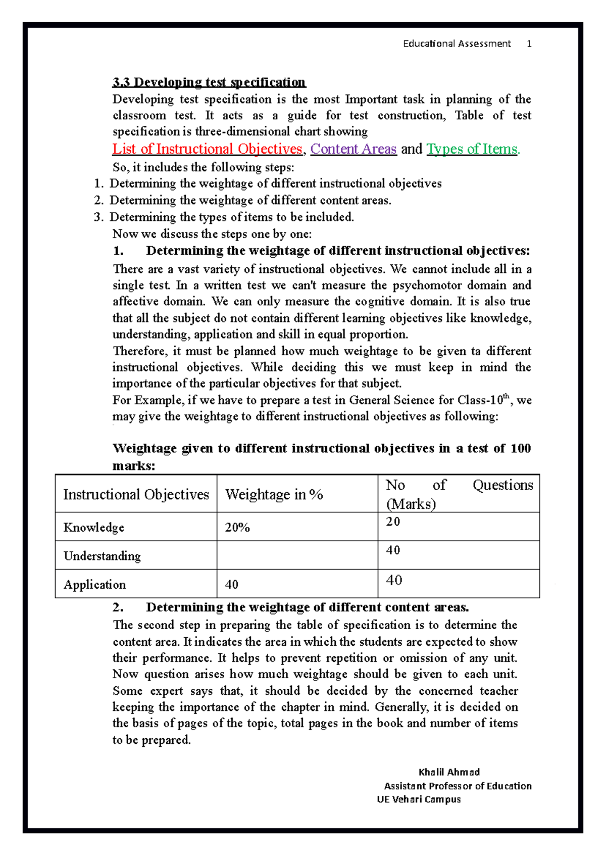 Test Specification Development - Key Notes for Educators - Studocu