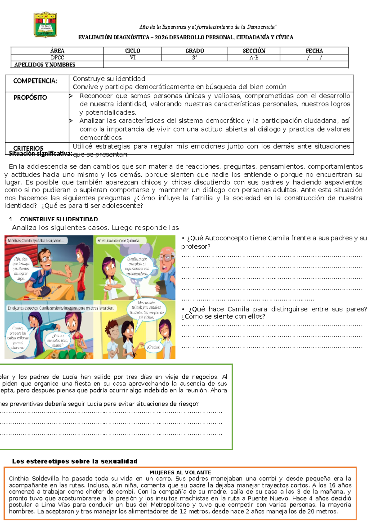 EVALUACIÓN DIAGNÓSTICA 2026: Construcción de Identidad en DPCC - Studocu