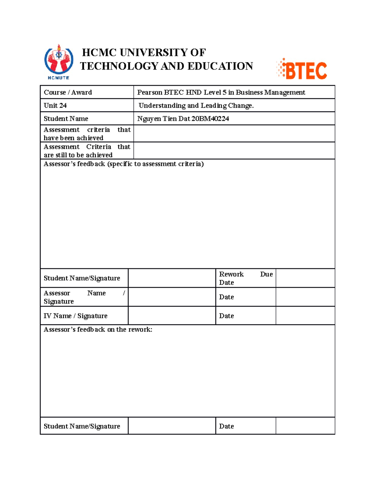 ULC A2 - CCC - Course / Award Pearson BTEC HND Level 5 in Business ...
