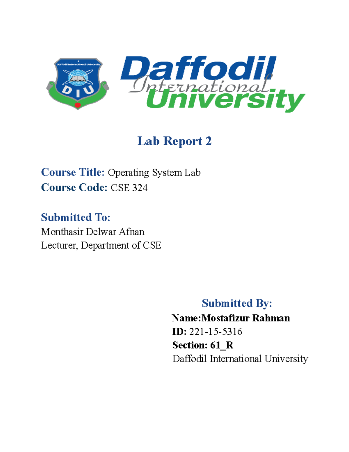OS Lab Report 2 - Lab Report 2 Course Title: Operating System Lab ...