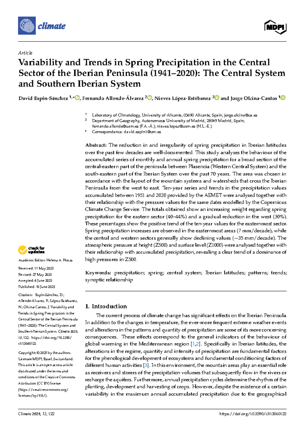 Trends in Spring Precipitation Variability in the Central Iberian ...