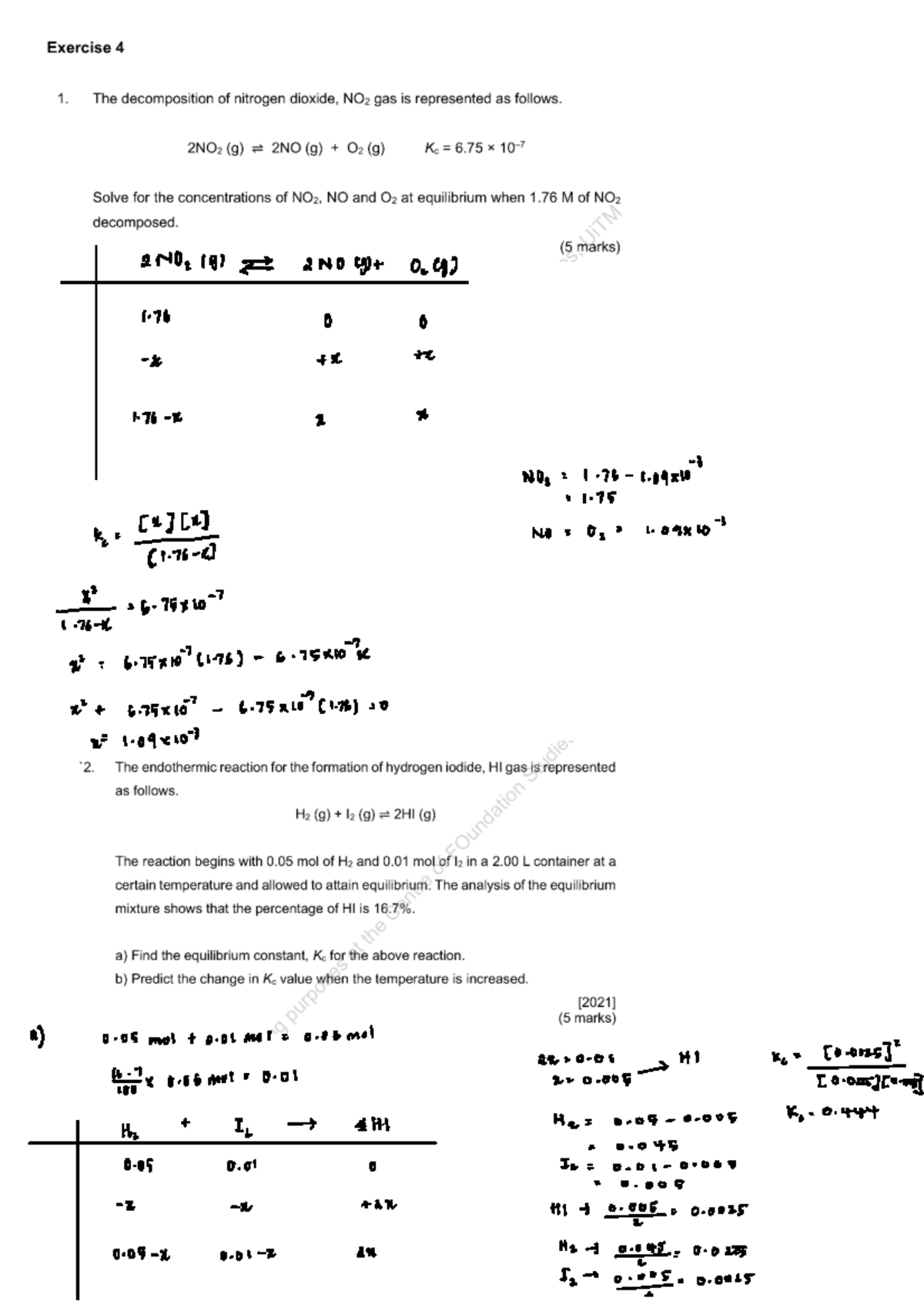 Tutorial 4 - Exercise: Equilibrium Reactions and Constants - Studocu