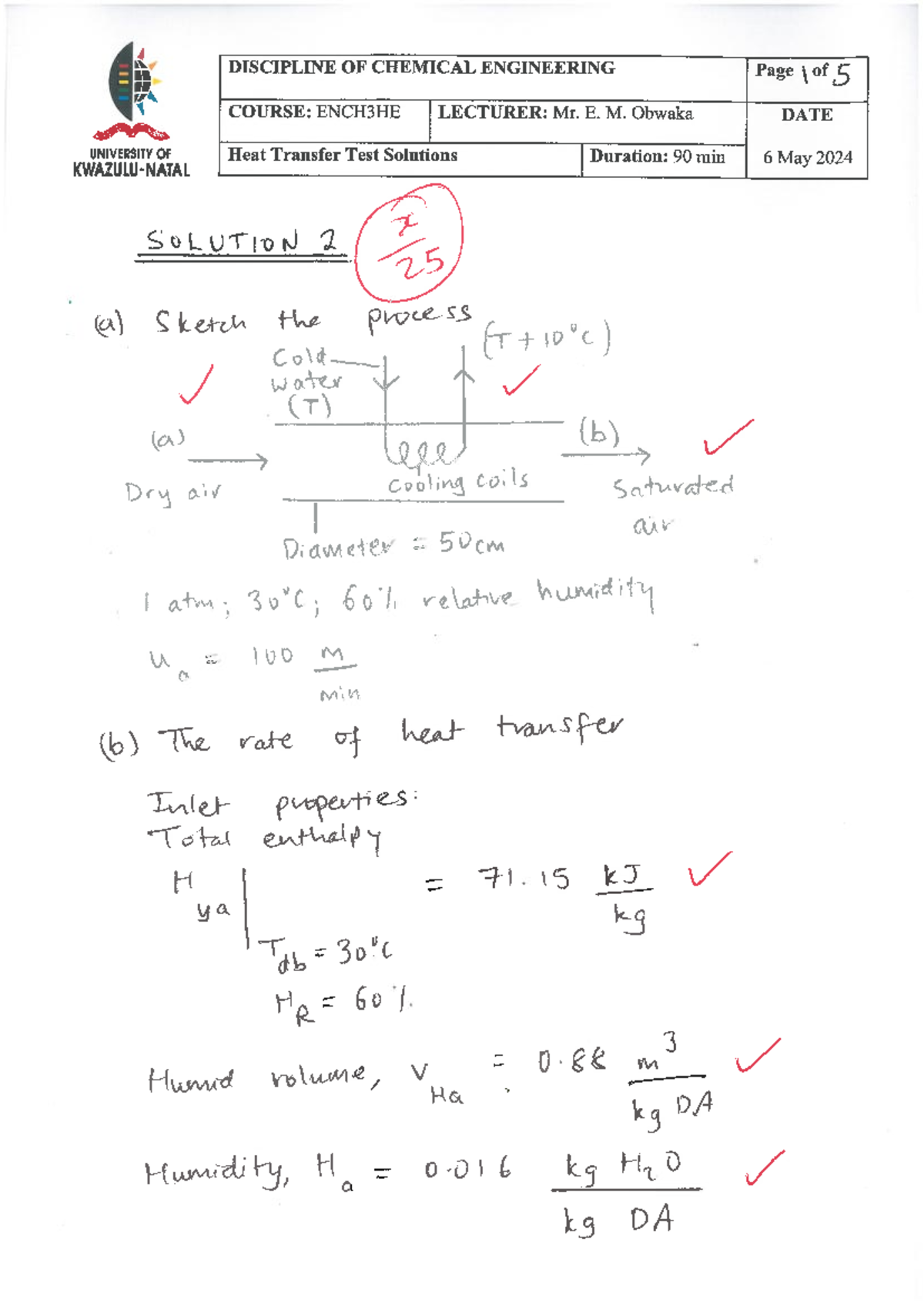 Heat Transfer Test Solutions ENCH3HE - 6 May 2024 - Studocu