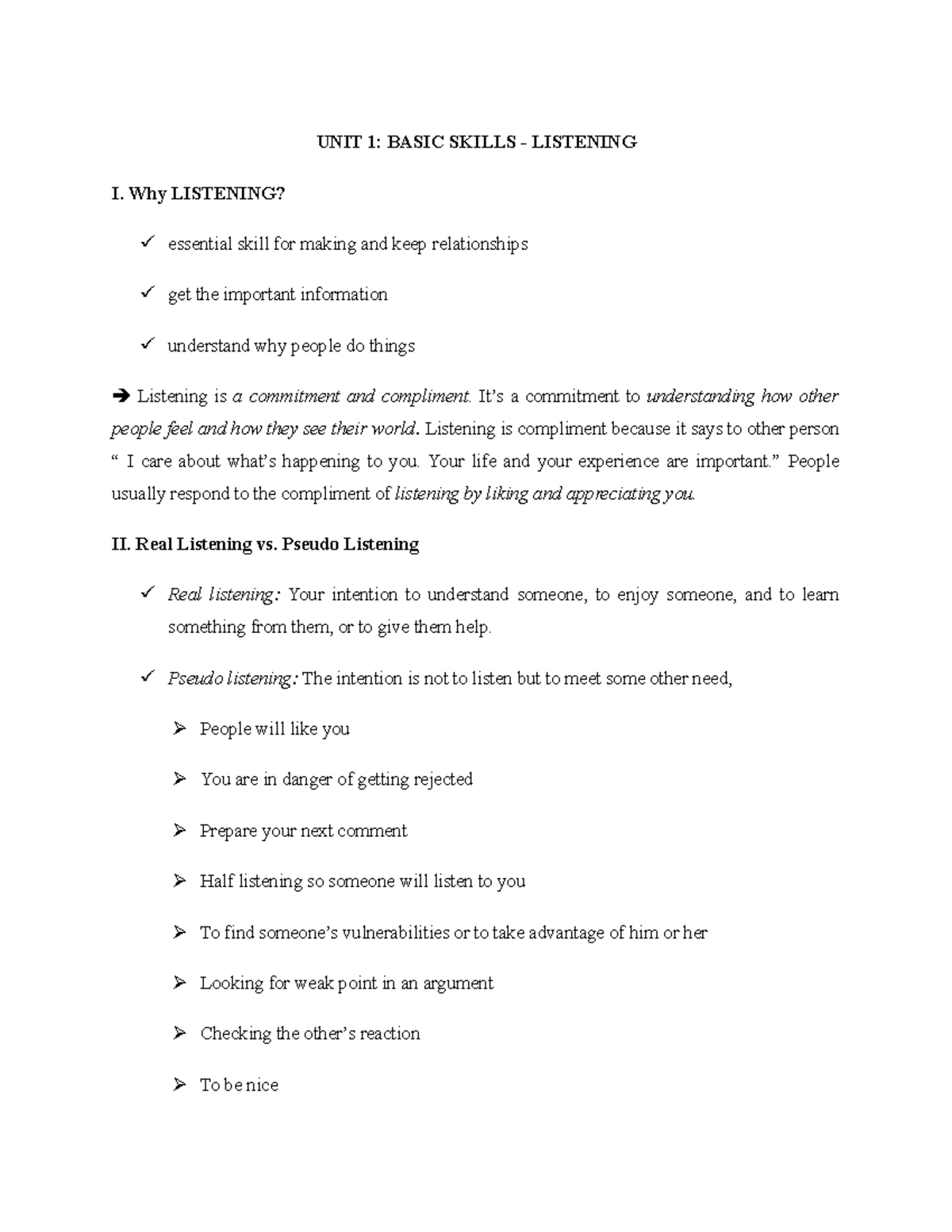Communication Skills - UNIT 1 ( Listening) - UNIT 1: BASIC SKILLS ...