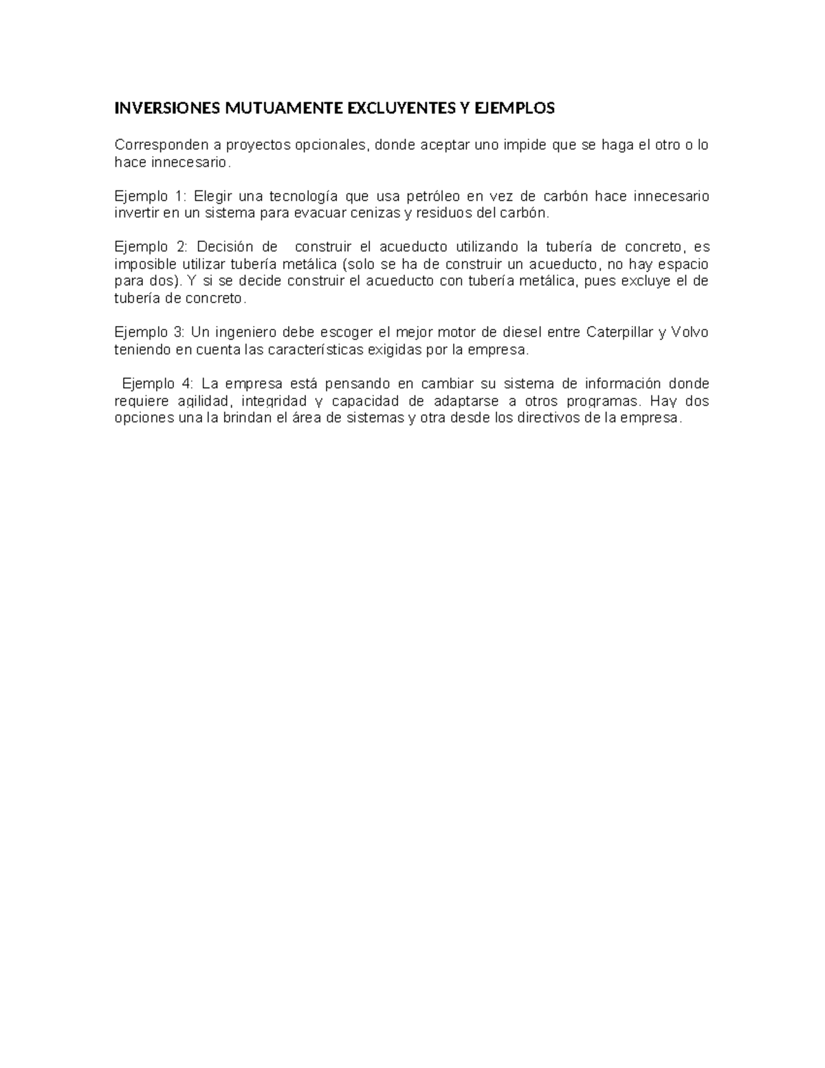 Proyectos Mutuamente Excluyentes: Ejemplos y Análisis - Studocu