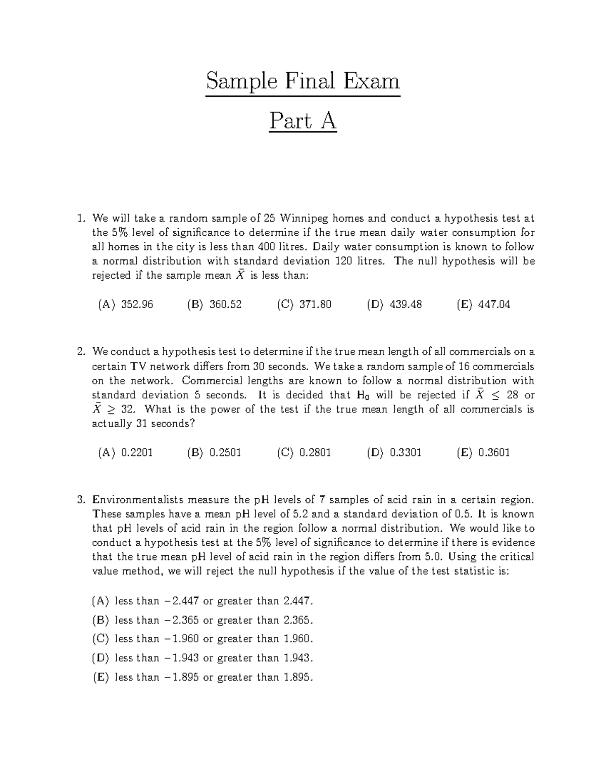 Sample Practice Final stat 2000 - STAT 2000 - U of M - Studocu