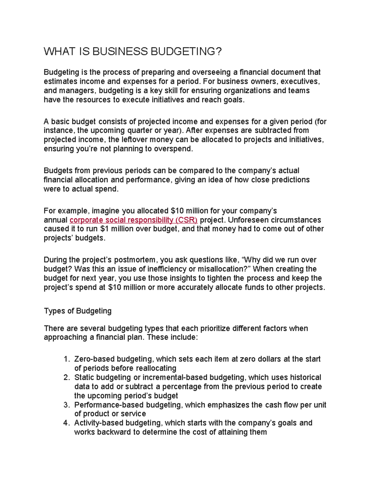 Budgeting Basics Understanding Business Budgeting Processes And Types