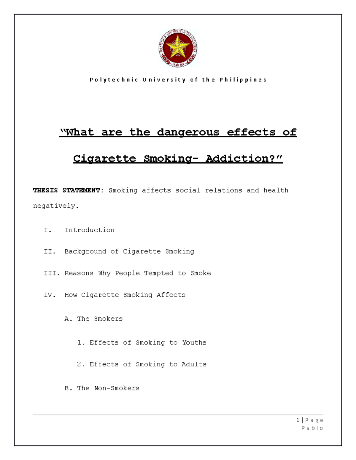 thesis statement about tobacco Thesis on the Effects of Cigarette Smoking: Addiction & Health Risks