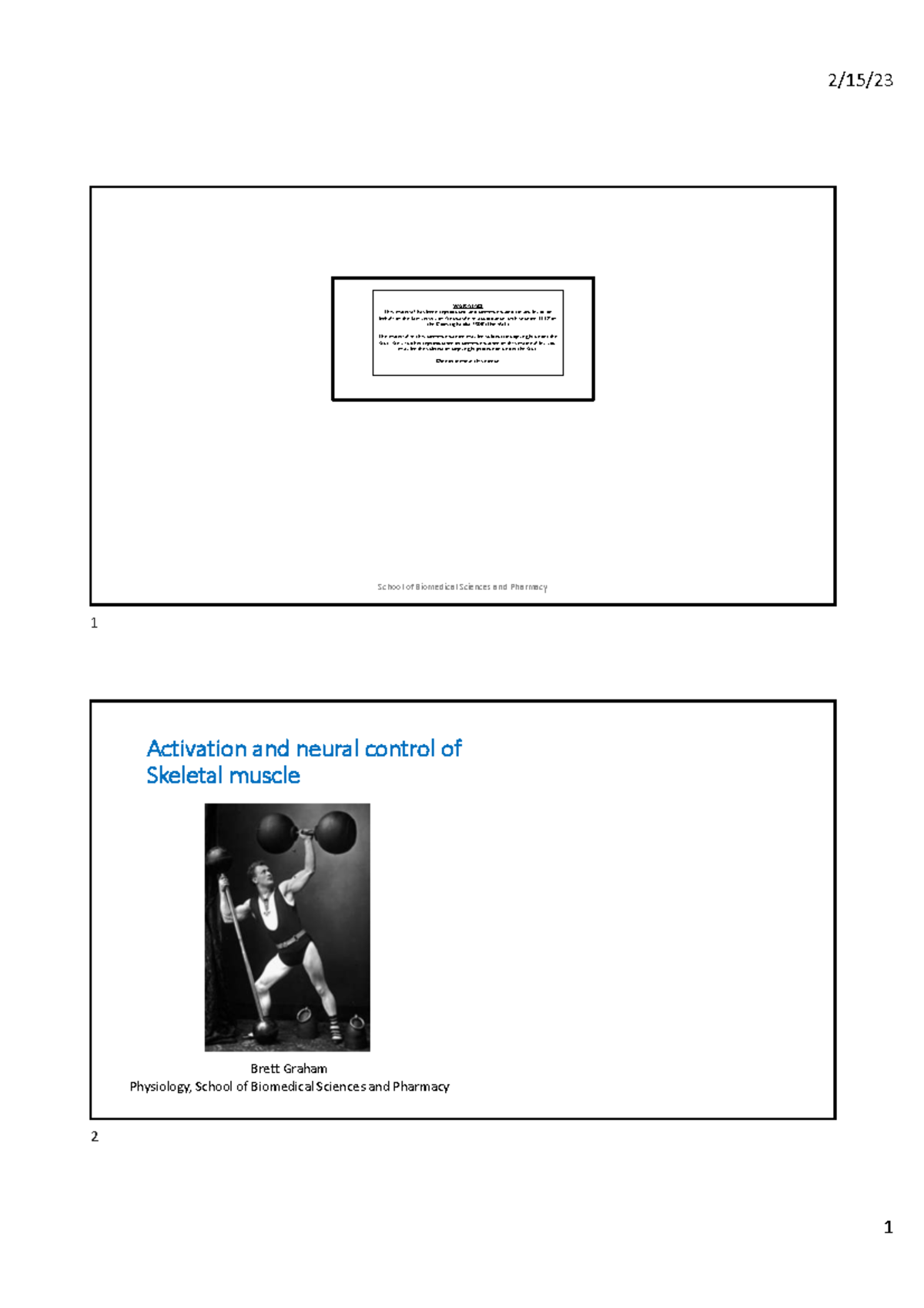 Activation and Neural Control of Skeletal Muscle (HUBS2520 Lecture ...
