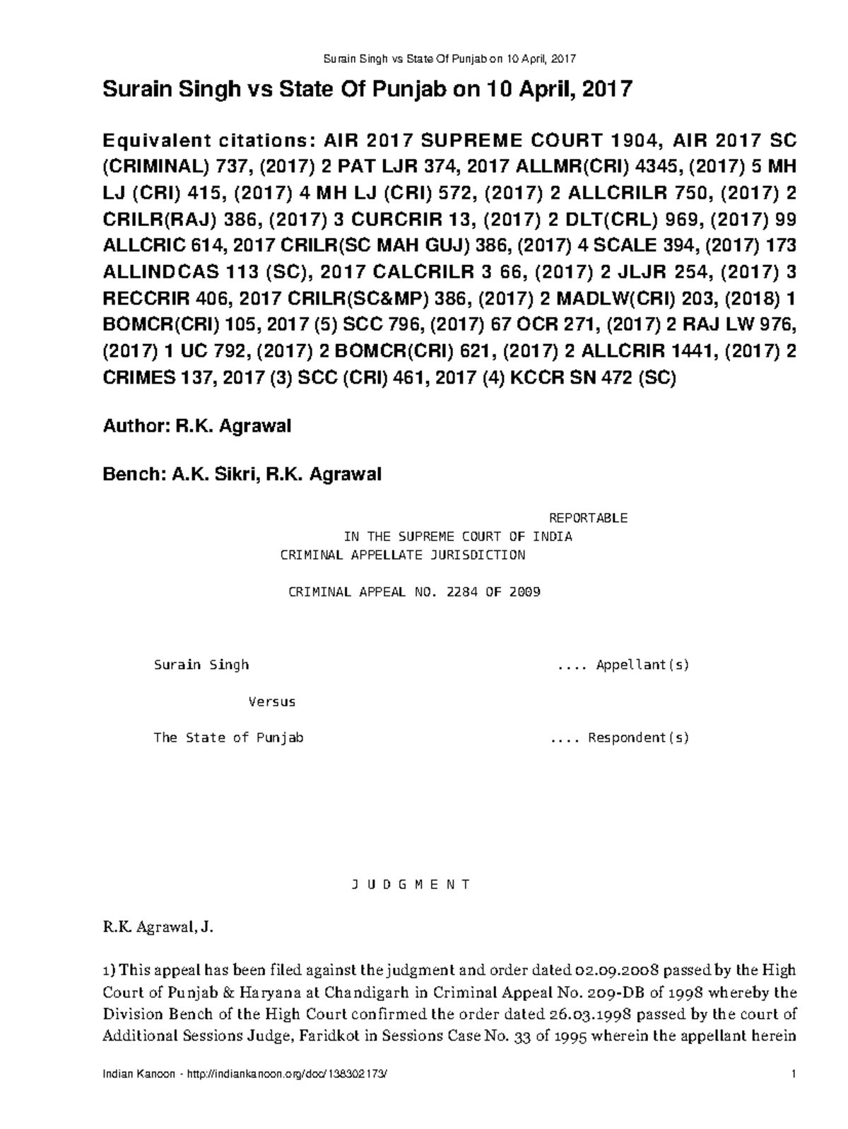 Surain Singh vs State of Punjab: Supreme Court Judgment Analysis (2017 ...