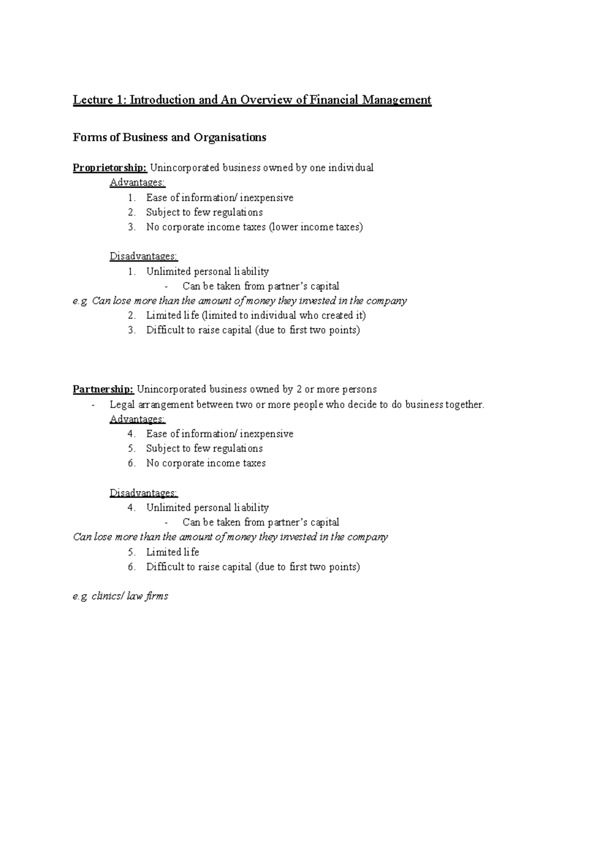 Financial Management (FIN 101) - Overview of Business Structures and ...