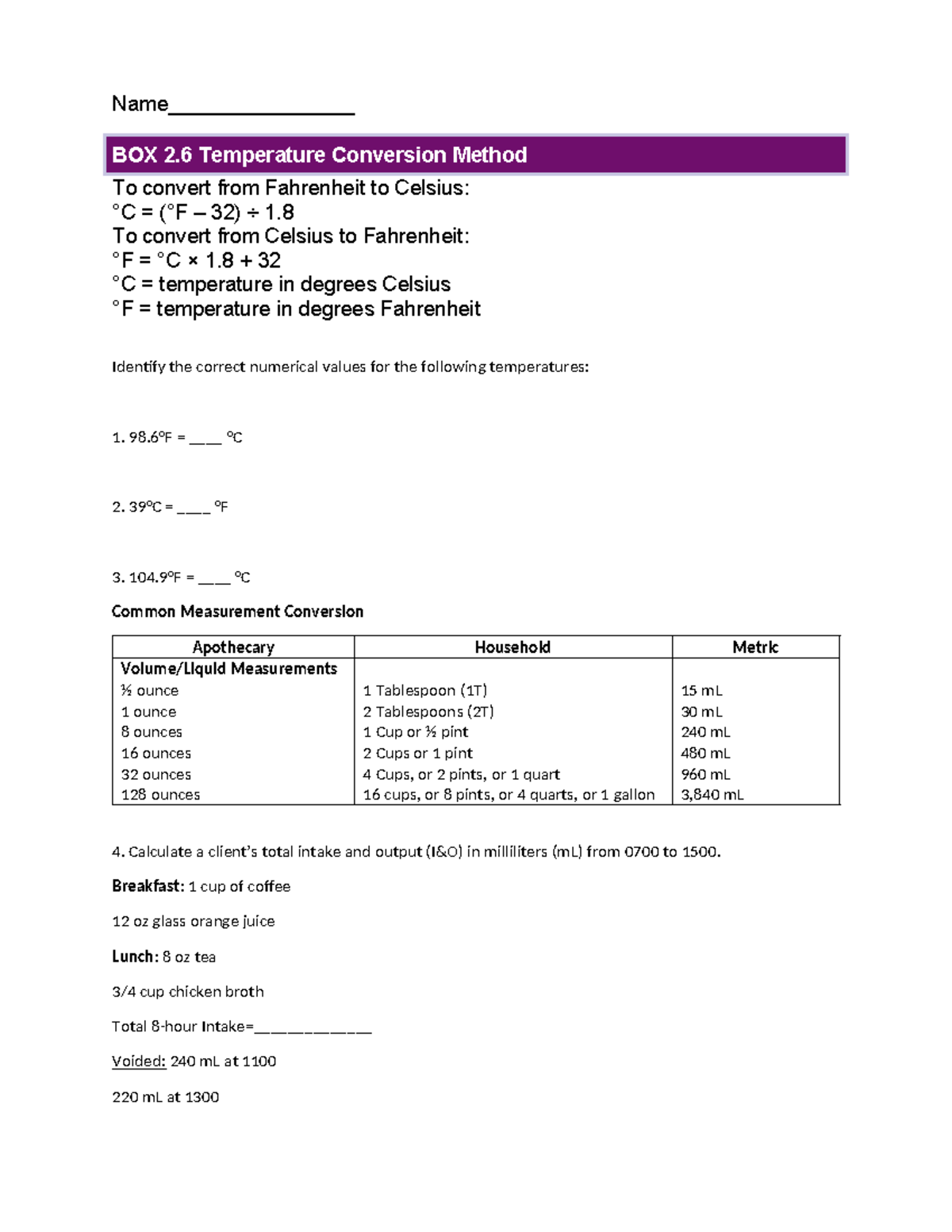 Dosage Calculation Practice for NUR2180: Temperature & Measurement ...