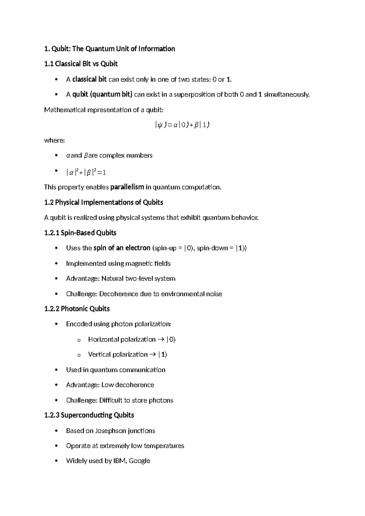 Unit 3 Lecture Notes: Understanding Qubits and Quantum Information ...